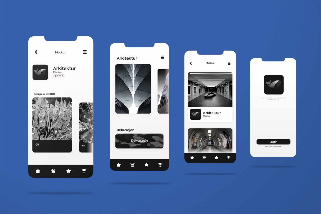 En enkel oversikt over en mockup app. 